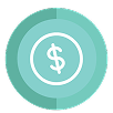 A circular icon with a dollar sign in the center, surrounded by two shades of teal forming a thick outer ring.